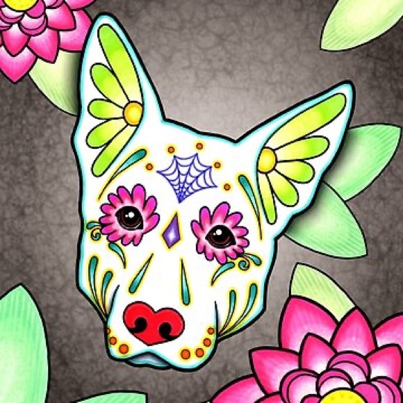 Day of the dead sugar skull puppy / Alebrijes shower curtain tapestry bright - Picture 4 of 4